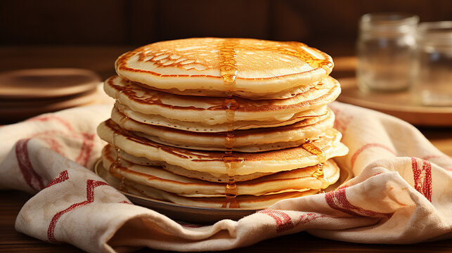 A stack of homemade pancakes each one perfectly UHD wallpaper Stock Photographic Image