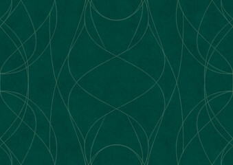 Hand-drawn unique abstract symmetrical seamless ornament. Bright semi transparent green on a deep cold green background. Paper texture. Digital artwork, A4. (pattern: p10-1a)