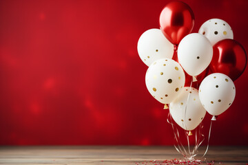 rote und wei&szlig;e Ballons mit Platz f&uuml;r Text. Querformat. Generative Ai.