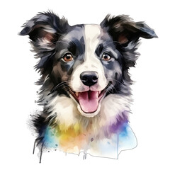 Happy border collie dog, mouth open, smiling. Isolated on white transparent background