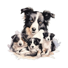 Mom border collie with puppies