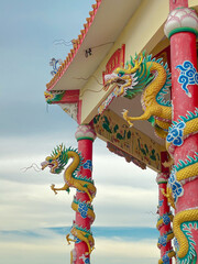 Dragon statue,  dragon symbol, dragon Chinese, is a beautiful Thai and Chinese architecture of shrine, temple. A symbol of good luck and prosperity during the Chinese New Year celebrations.