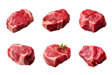 Obraz premium fresh raw beef steak collection isolated on a transparent background