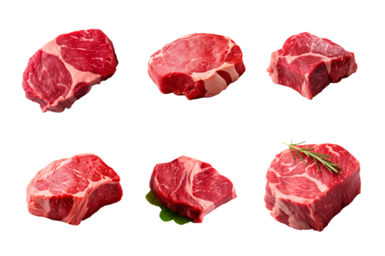 fresh raw beef steak collection isolated on a transparent background
