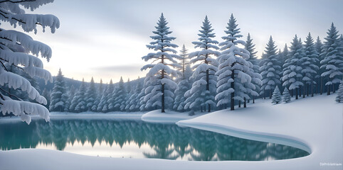 Winter landscape with trees and snow