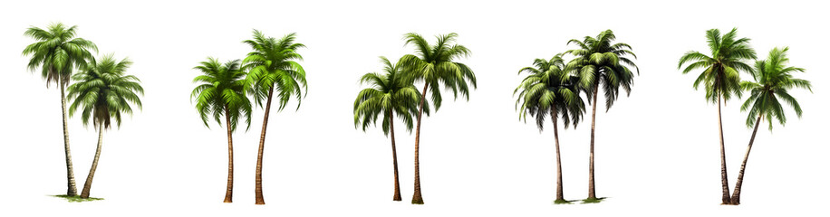 Set of Coconut palm tree isolated on white and transparent background, ai generate - obrazy, fototapety, plakaty