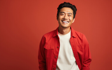 Obraz premium happy handsome fashion man smiling and wearing color cloth, solid light color background