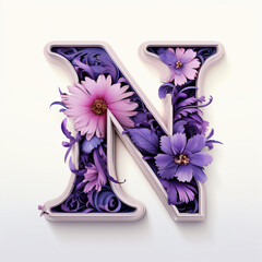 letter N logo with purple plant decoration