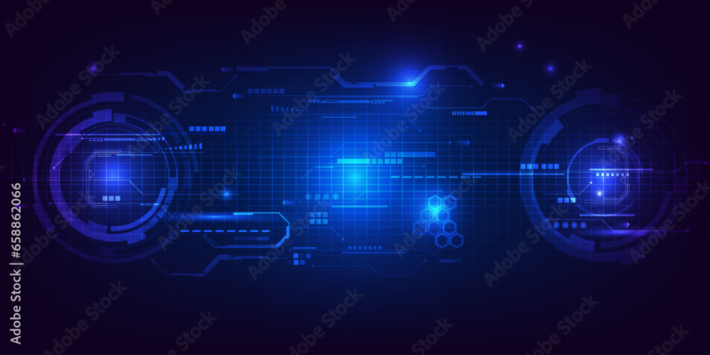 Poster vector illustrations of digital hud and hi tech element.abstract blue hi tech perspective horizon la