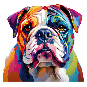 colourful english bulldog pop art isolated on transparent background . Generative AI