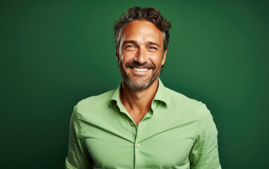 Fototapeta premium happy handsome fashion businessman smiling and wearing color shirt, solid light color background