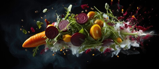 Obraz na płótnie Canvas Orange and beet salad served with a rocket With copyspace for text