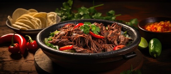 Traditional Mexican dish cooked in ground oven with meat based on region With copyspace for text