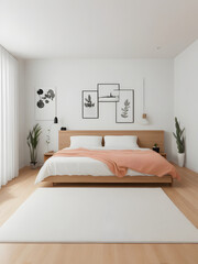 Decor in this bedroom is minimal but impactful. A strategically placed piece of artwork, a potted plant, or simple colors, adding a touch of personality. AI Generated