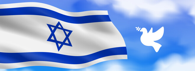 israel flag on sky background dove silhouette peace symbol vector illustration