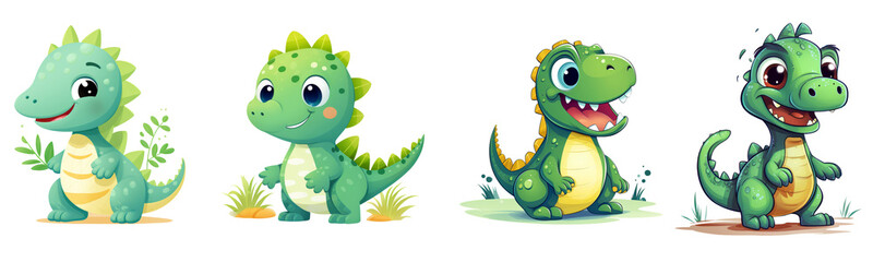 Fototapeta premium Cute Baby dinosaur clipart isolated on Transparent Background. 