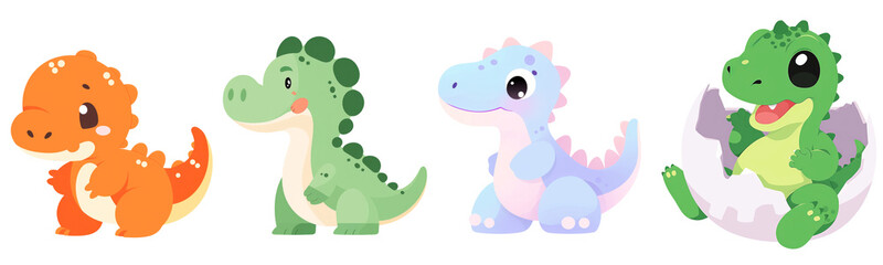 Fototapeta premium Cute Baby dinosaur clipart isolated on Transparent Background. 