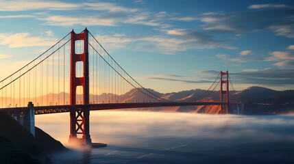 The majestic Golden Gate Bridge in the morning mist