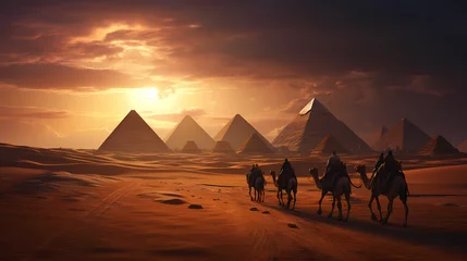 Foto op Canvas Pyramids of Giza with camels in front of it © Asep