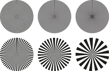 set of black sunburst, comic beam, sun rays radial circle pattern background.