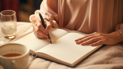 ペンでノートに書く手元のアップ