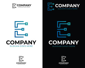 Obraz premium letter E electrical logo with lines