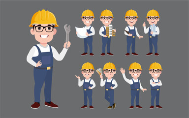 Naklejka premium Set of worker with different poses
