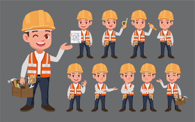 Set of worker with different poses