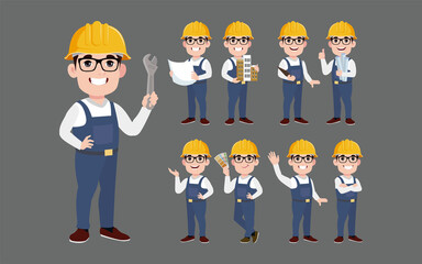 Set of worker with different poses