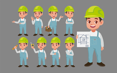 Set of worker with different poses