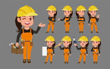 Set of worker with different poses