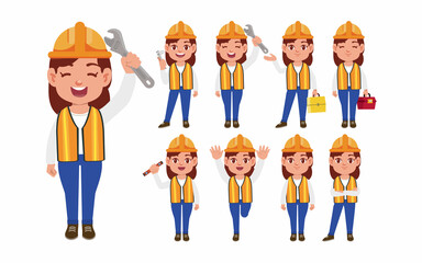 Set of worker with different poses