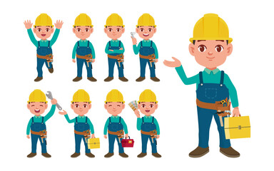 Set of worker with different poses