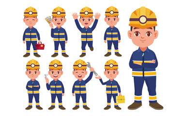 Set of worker with different poses