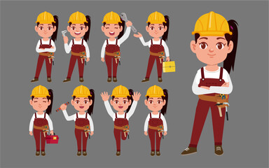 Set of worker with different poses