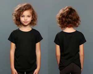 Fotobehang Front and back views of a little girl wearing a black T-shirt © degungpranasiwi