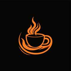 Hot roast orange style coffee cup classic vector isolated over dark background