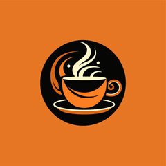 Hot roast orange style coffee cup classic vector isolated over dark background