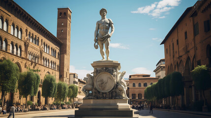  Piazza della Signoria with the statue of David by Michelangelo - obrazy, fototapety, plakaty