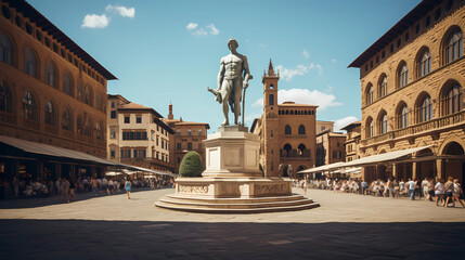  Piazza della Signoria with the statue of David by Michelangelo - obrazy, fototapety, plakaty