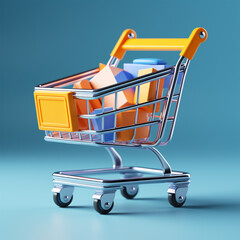 3D render of shopping cart isolated on minimalist background