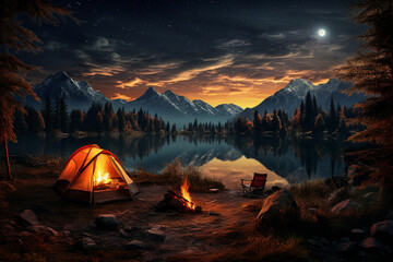 Naklejka premium tent at sunset