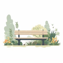 Garden Bench Cartoon Illustration - Relaxation in Nature