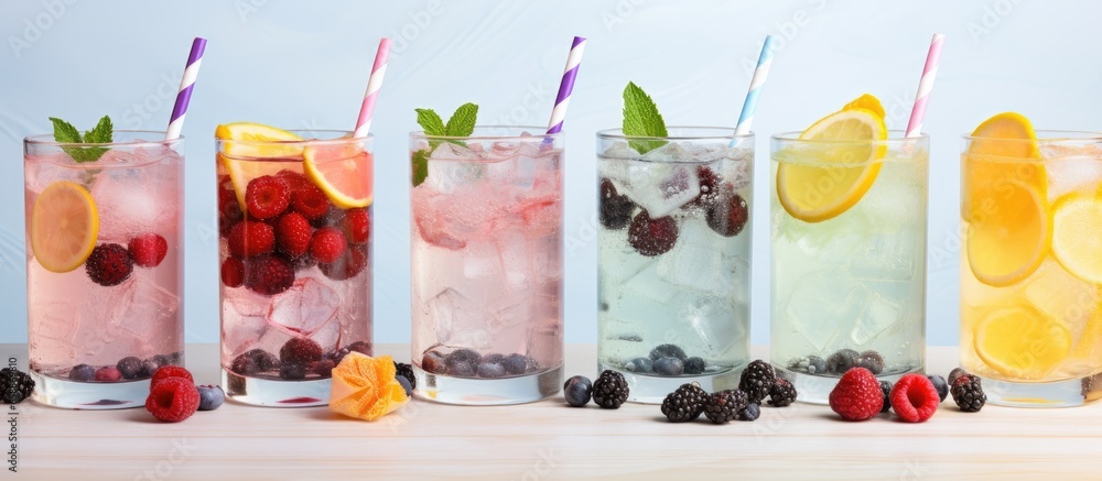 Poster Non alcoholic spritzer with handmade dried fruit seltzer cocktails With copyspace for text