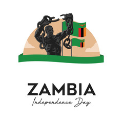 VECTORS. Editable banner for Zambia Independence Day (October 24), Heroes Day and patriotic events. Freedom Statue, monument, flag, white background