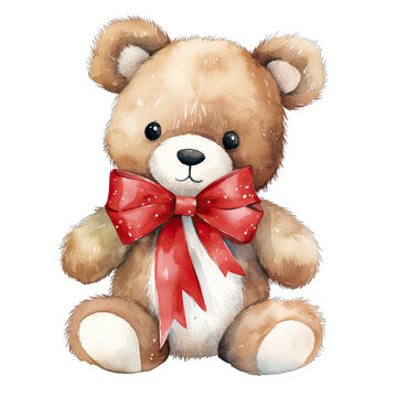 Cute Christmas Teddy Bear plush toy, isolated on white transparent background