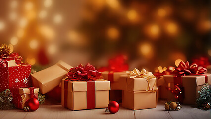 Christmas gift box with bokeh background.Happy Christmas.