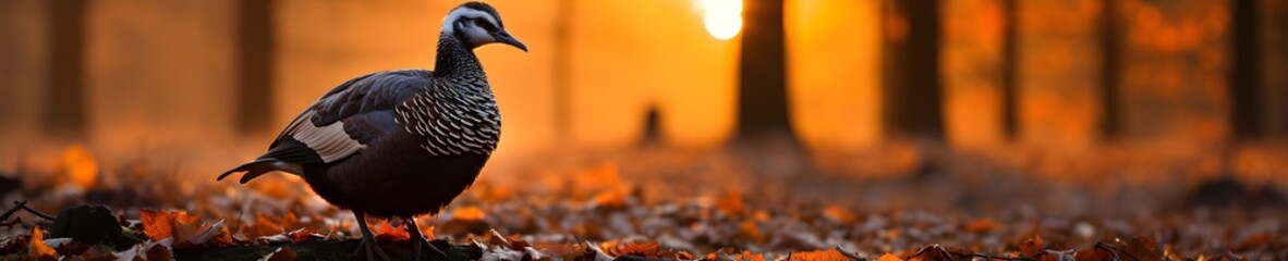 Golden Autumn Gaze: A Bird Basks in the Fading Light, Silhouetted by Fall's Colors
