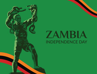 VECTORS. Editable banner for Zambia Independence Day (October 24), Heroes Day and patriotic events. Freedom Statue, monument