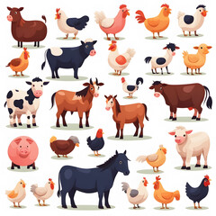 Farm animals 2d vector art - obrazy, fototapety, plakaty